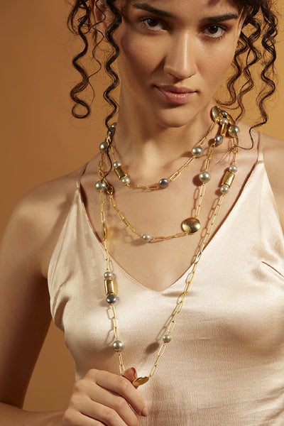 Joules by Radhika Grey Pearl Gold Bean Sautoir Jewellery indian designer wear online shopping melange singapore