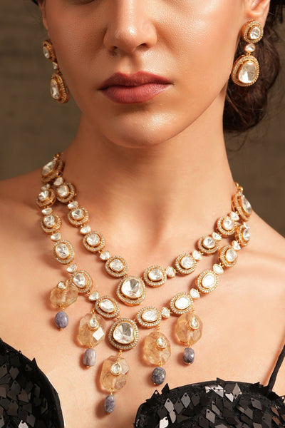 Joules by Radhika Amber Glow Polki Necklace Set indian designer wear online shopping melange singapore
