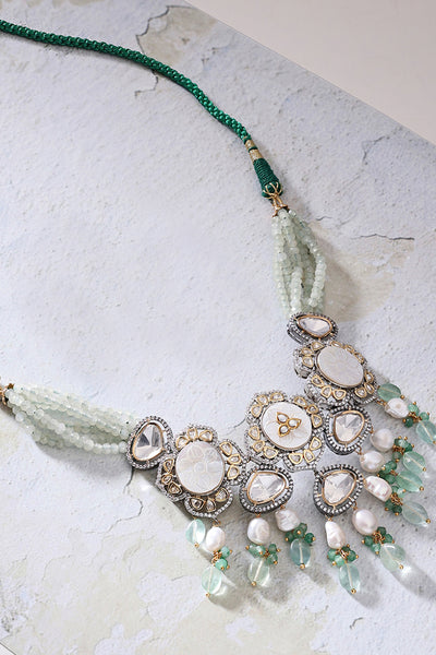 Joules by Radhika Antique White And Green Necklace jewellery indian designer wear online shopping melange singapore