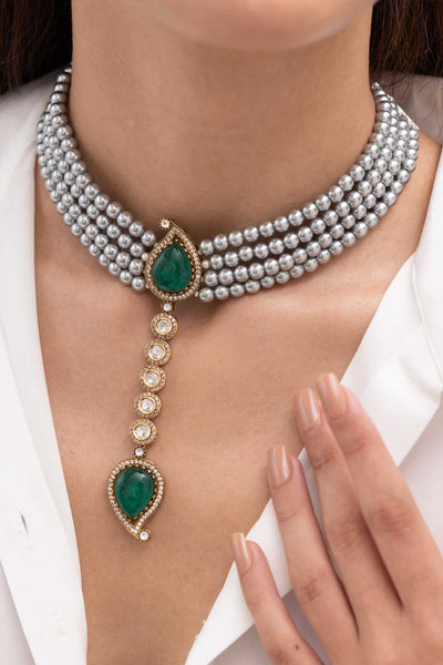 Joules by Radhika Avarna Choker Green indian designer wear online shopping melange singapore 