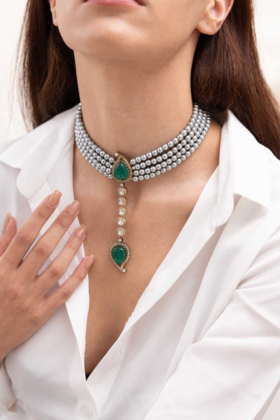 Joules by Radhika Avarna Choker Green indian designer wear online shopping melange singapore 
