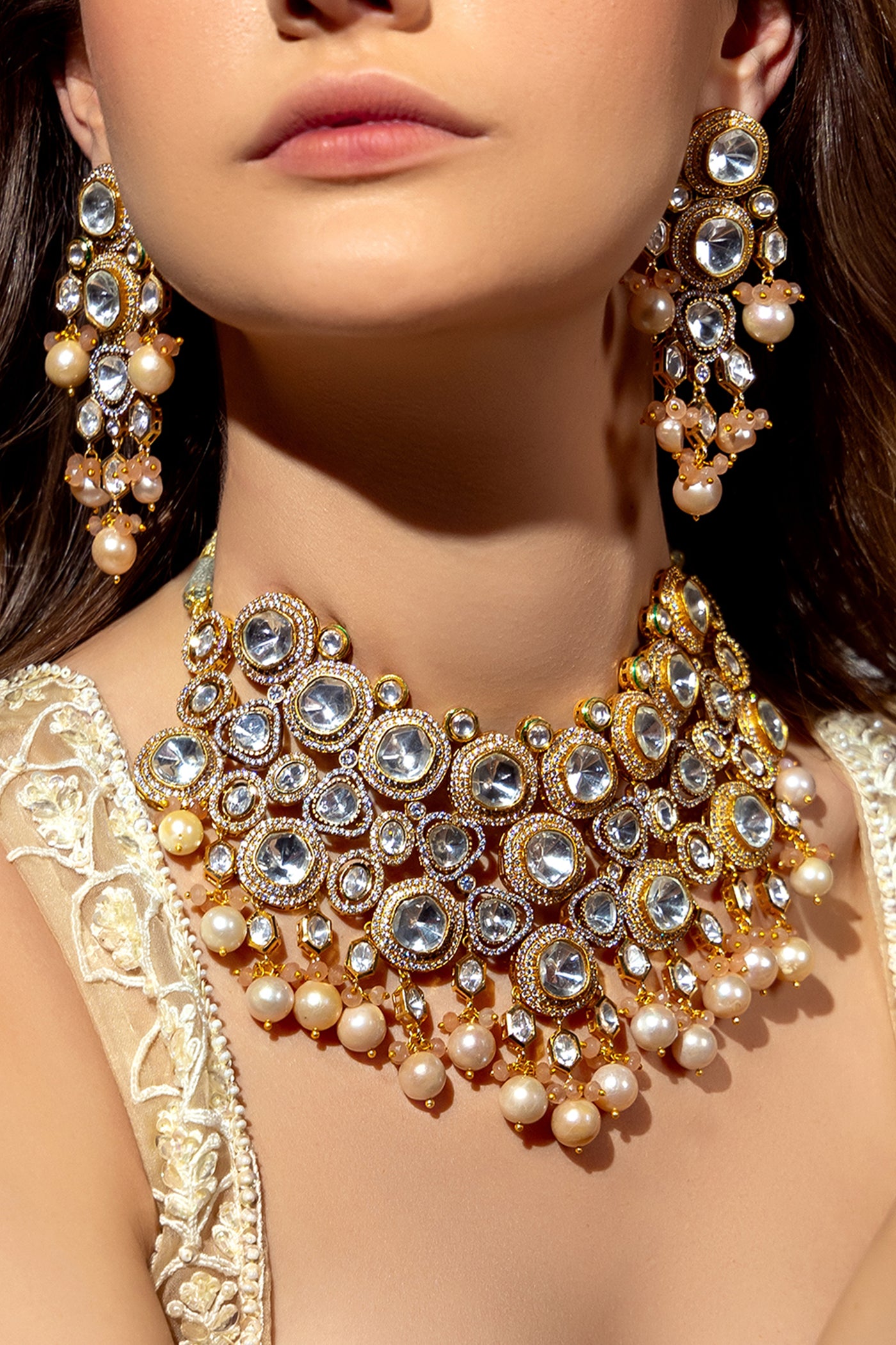Joules by RadhikaBaroque Pearl And Polki Necklace Set jewellery indian designer wear online shopping melange singapore