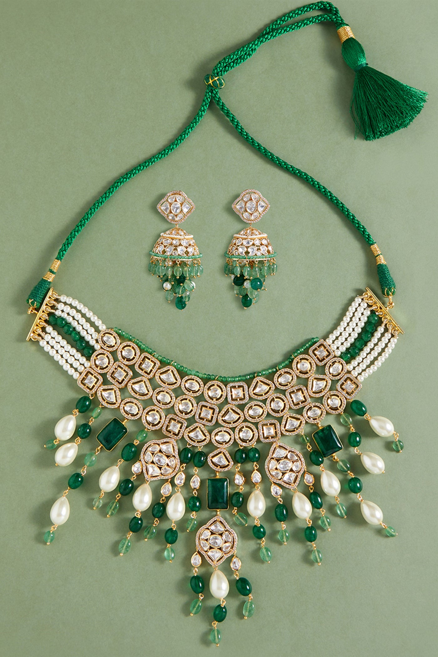 Joules by Radhika Bridal Necklace Set With Jades And Pearl Drops jewellery indian designer wear online shopping melange singapore