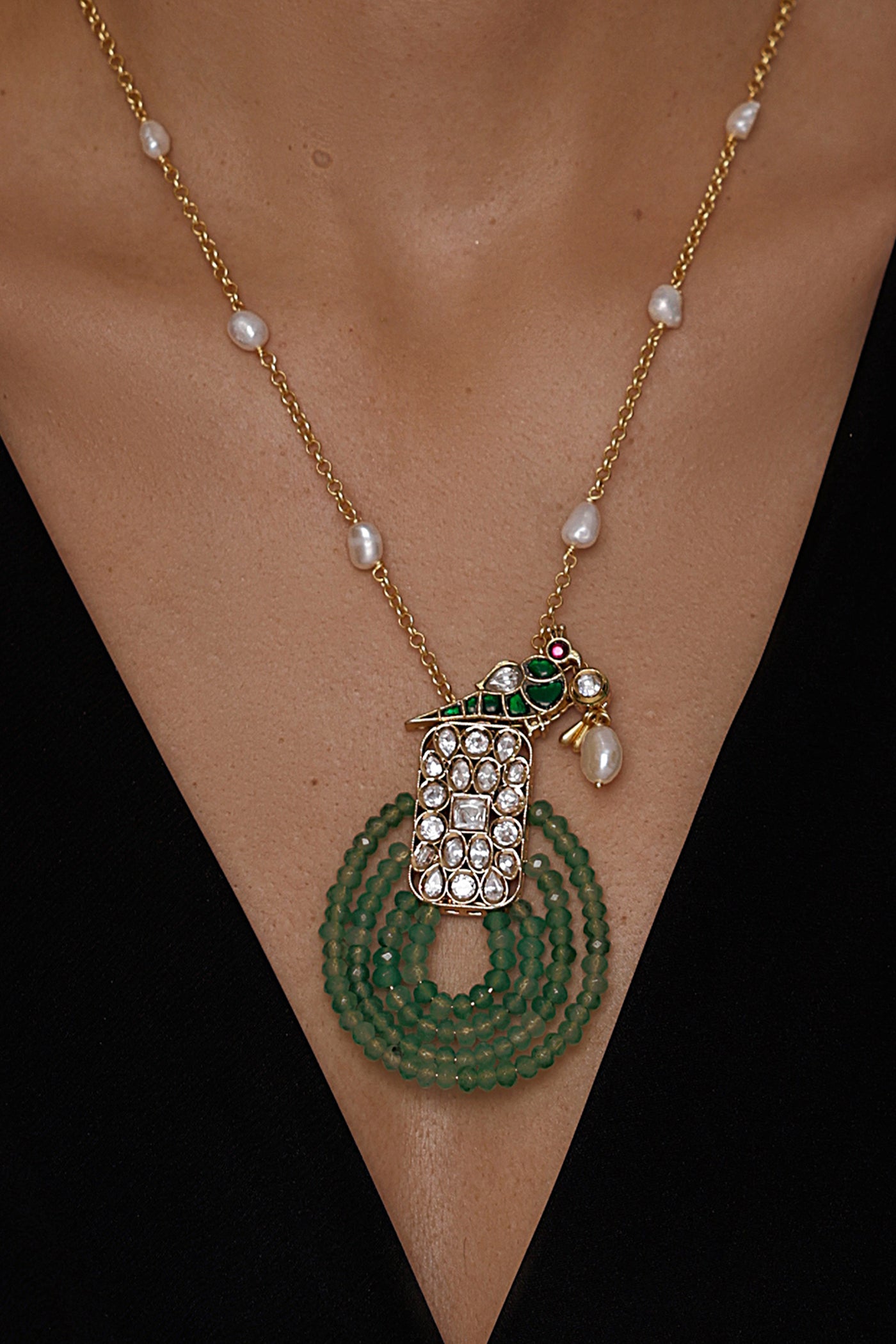 Joules by Radhika Charming Parrot Polki Necklace indian designer wear online shopping melange singapore