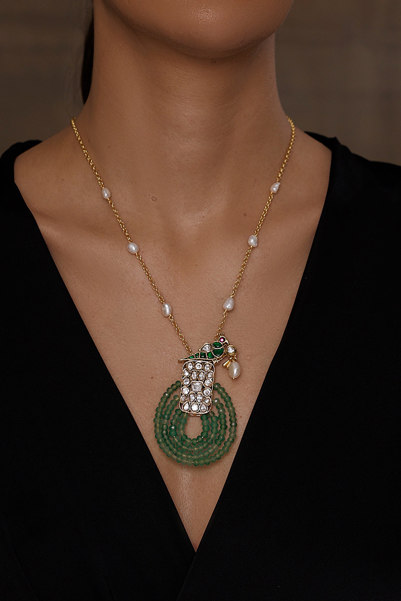 Joules by Radhika Charming Parrot Polki Necklace indian designer wear online shopping melange singapore