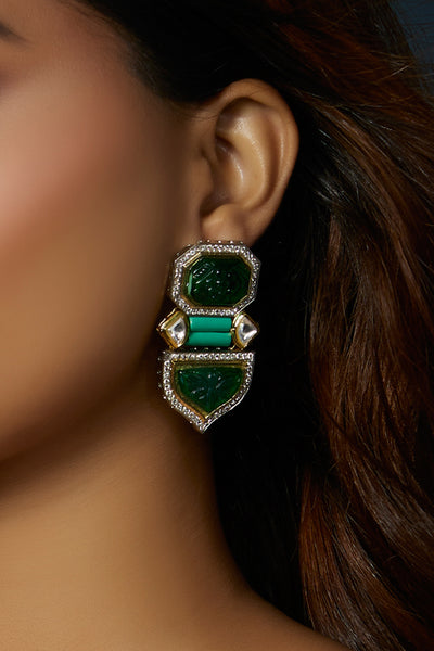 Joules by Radhika Classic Green Polki Earrings indian designer wear online shopping melange singapore