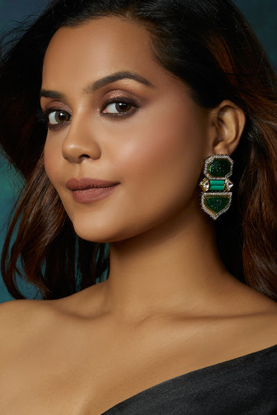 Joules by Radhika Classic Green Polki Earrings indian designer wear online shopping melange singapore