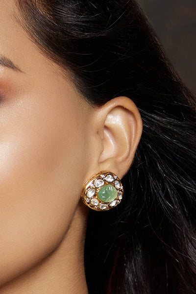 Joules by Radhika Classic Green Polki Studs  jewellery indian designer wear online shopping melange singapore