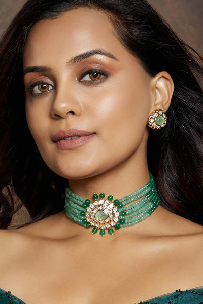 Joules by Radhika Classic Green Polki Studs  jewellery indian designer wear online shopping melange singapore