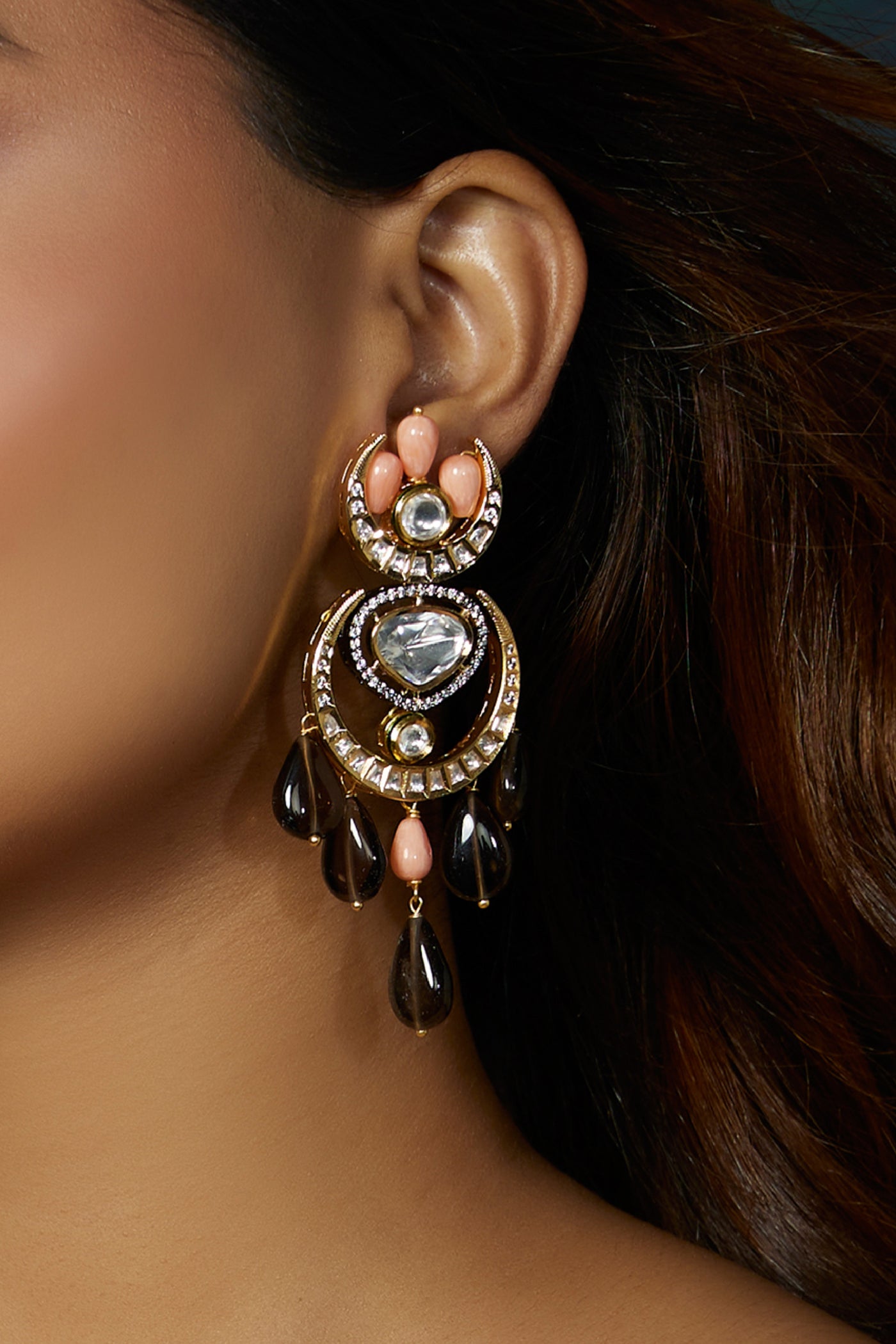 Joules by Radhika Classic Grey Kundan Polki Dangler Earrings indian designer wear online shopping melange singapore