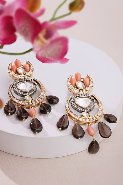 Joules by Radhika Classic Grey Kundan Polki Dangler Earrings indian designer wear online shopping melange singapore