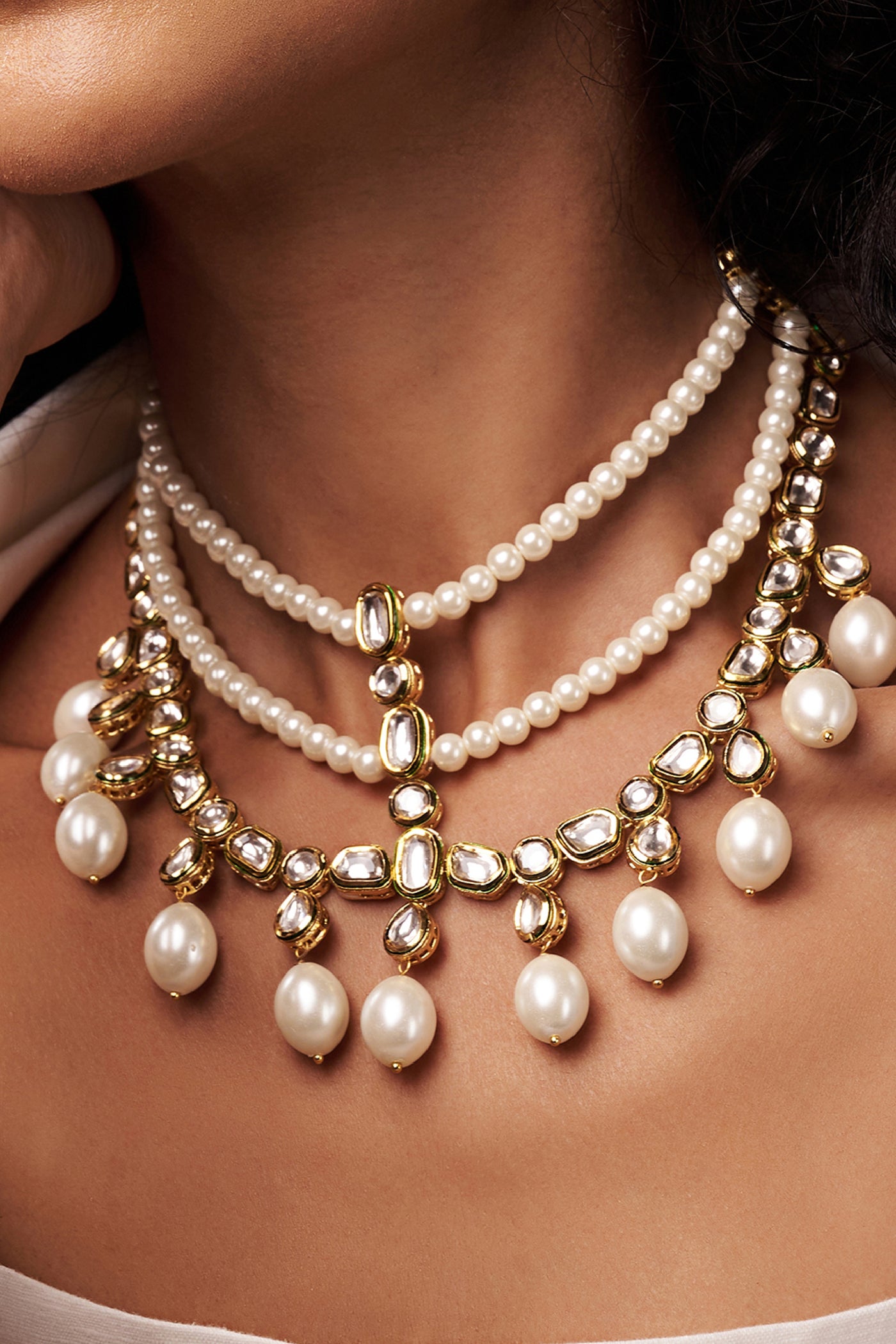 Joules by Radhika Classic Pearl Necklace With Polki jewellery indian designer wear online shopping melange singapore