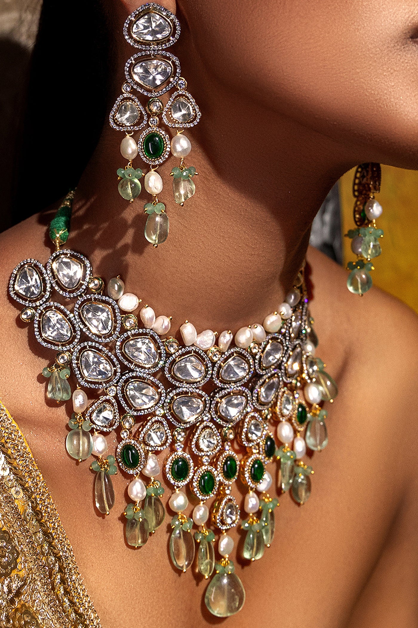 Joules by Radhika Fluoride And Polki Bridal Necklace Set jewellery indian designer wear online shopping melange singapore