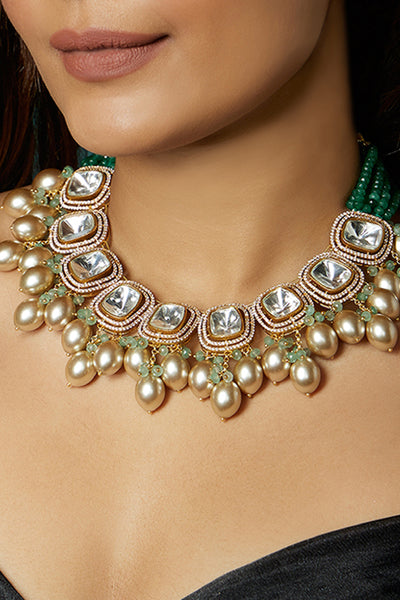 Joules by Radhika Gold Tone Kundan Polki Beige Necklace jewellery indian designer wear online shopping melange singapore