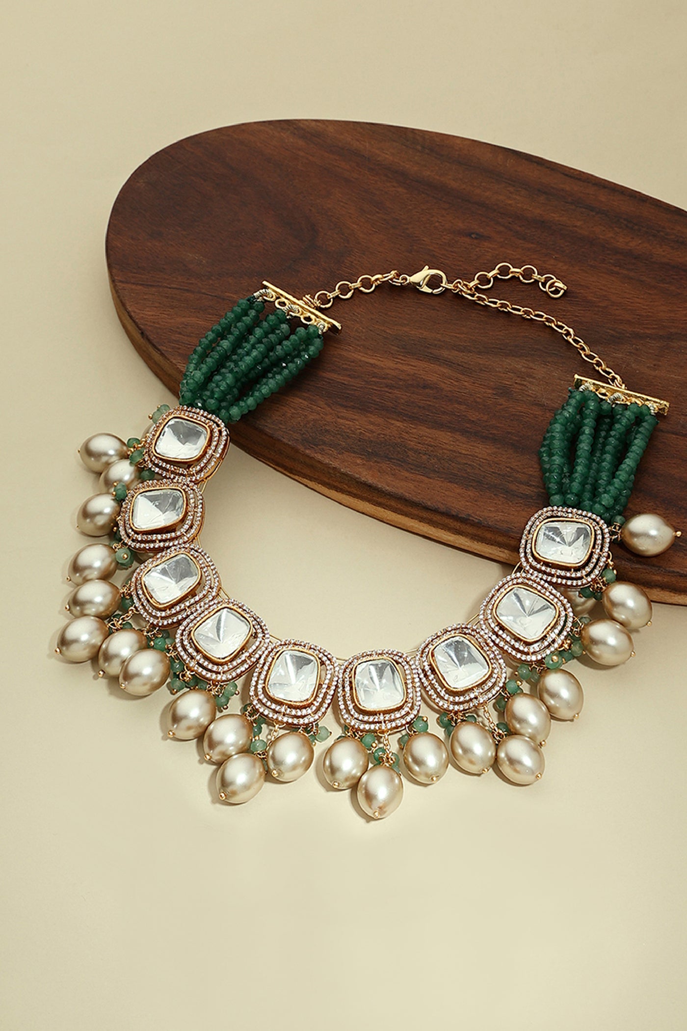 Joules by Radhika Gold Tone Kundan Polki Beige Necklace jewellery indian designer wear online shopping melange singapore