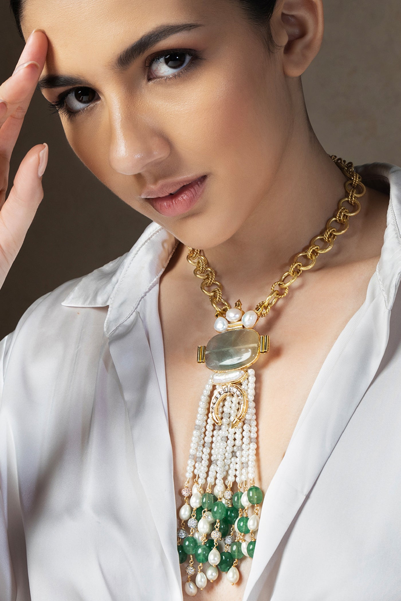 Joules by Radhika Gold Tone Tassled Bespoke Necklace jewellery indian designer wear online shopping melange singapore
