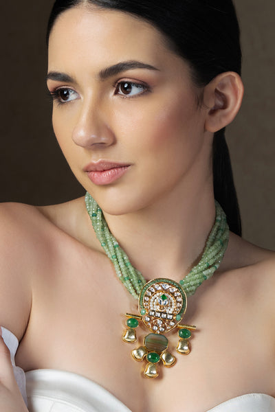 Joules by Radhika Gold Tone And Green Bespoke Twisted Necklace jewellery indian designer wear online shopping melange singapore
