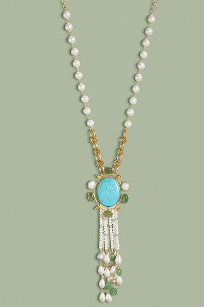 Joules by Radhika Gold Tone And White Bespoke Pendant Necklace jewellery indian designer wear online shopping melange singapore