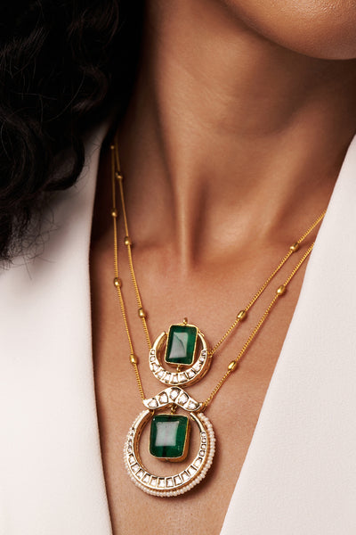 Joules by Radhika Gold & Green Layered Necklace jewellery indian designer wear online shopping melange singapore