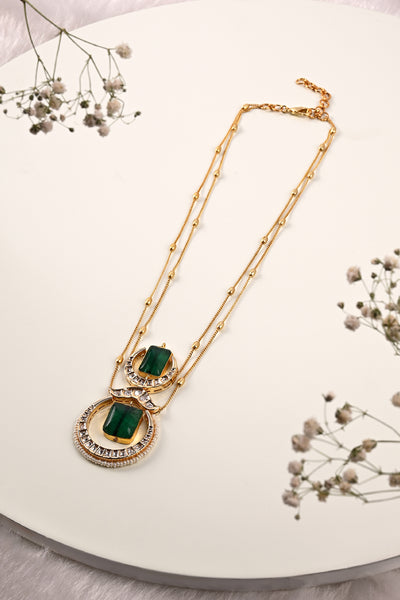 Joules by Radhika Gold & Green Layered Necklace jewellery indian designer wear online shopping melange singapore