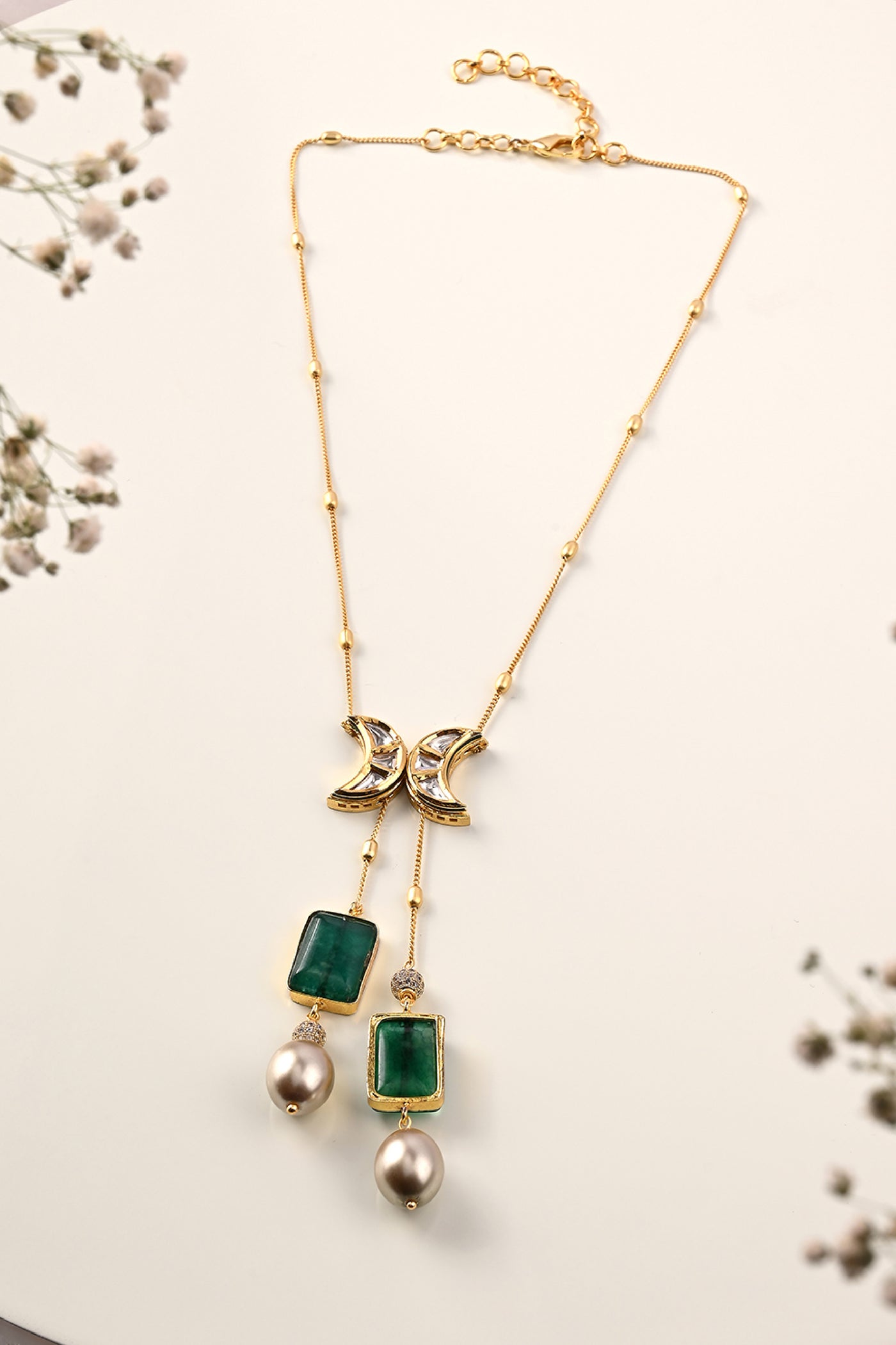 Joules by Radhika Gold & Green Petite Lariat Necklace jewellery indian designer wear online shopping melange singapore