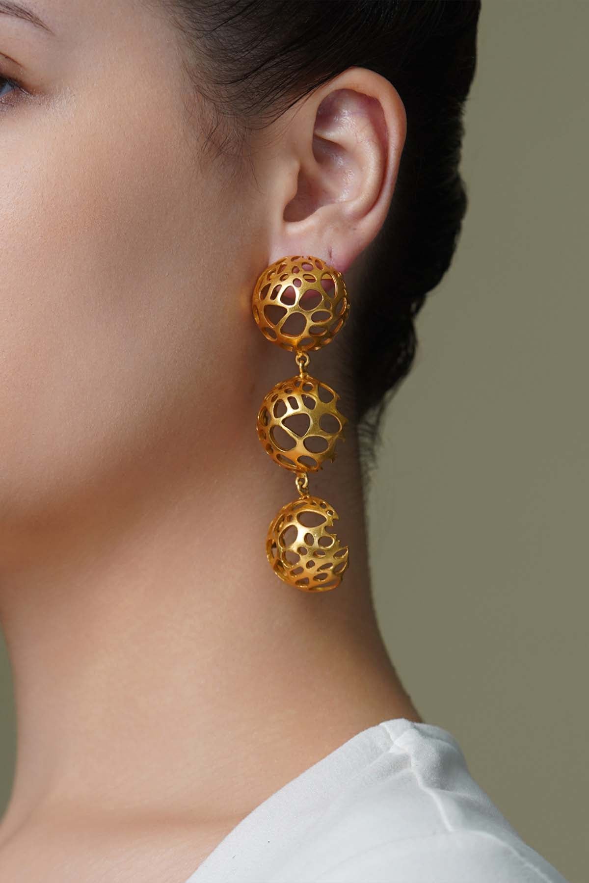 Joules by Radhika Golden Hive Dangler Earrings indian designer wear online shopping melange singapore 