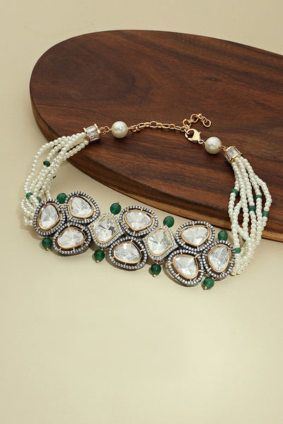  Joules by Radhika Green And White Antique Polki Necklace jewellery indian designer wear online shopping melange singapore
