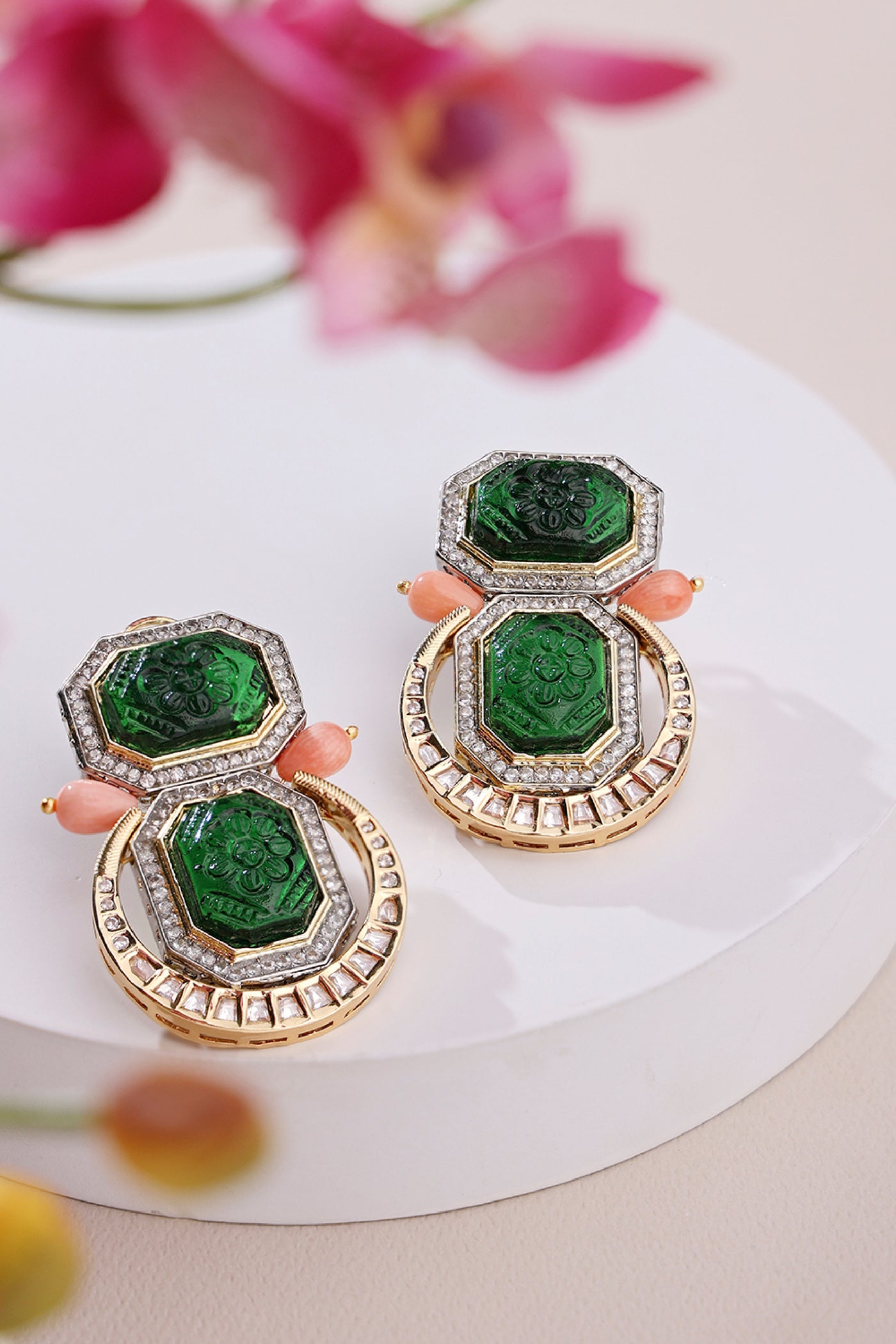 Joules by Radhika Green Antique Polki Dangler Earrings indian designer wear online shopping melange singapore