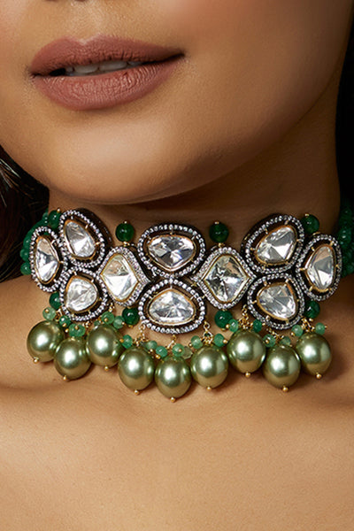 Joules by Radhika Green Antique Polki Necklace jewellery indian designer wear online shopping melange singapore