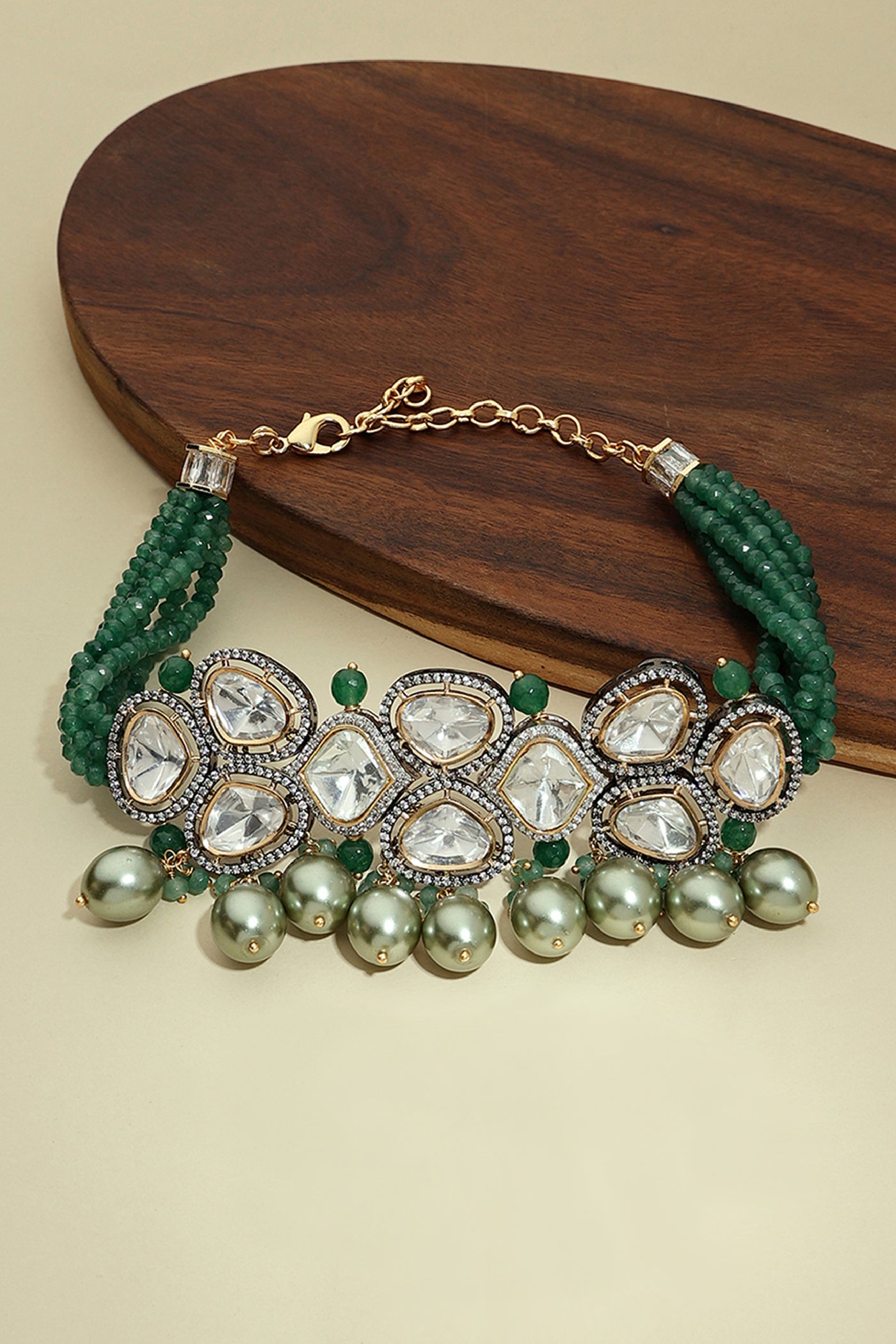 Joules by Radhika Green Antique Polki Necklace jewellery indian designer wear online shopping melange singapore