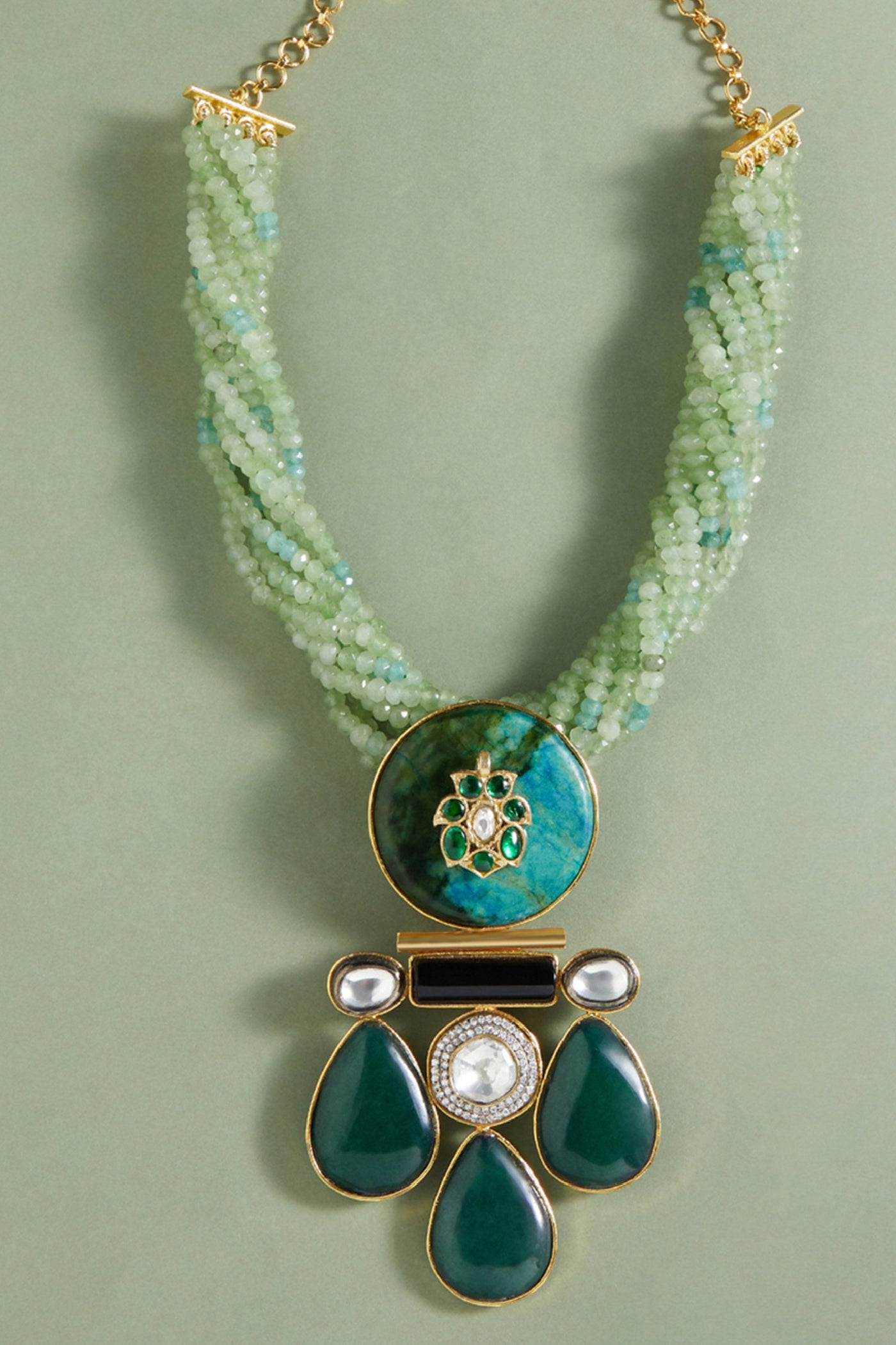 Joules by Radhika Green Bespoke Bohemian Necklace jewellery indian designer wear online shopping melange singapore