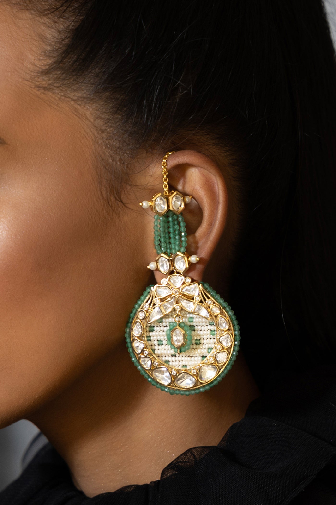 Joules by Radhika Green Jade Stone Studded Drop Earrings indian designer wear online shopping melange singapore