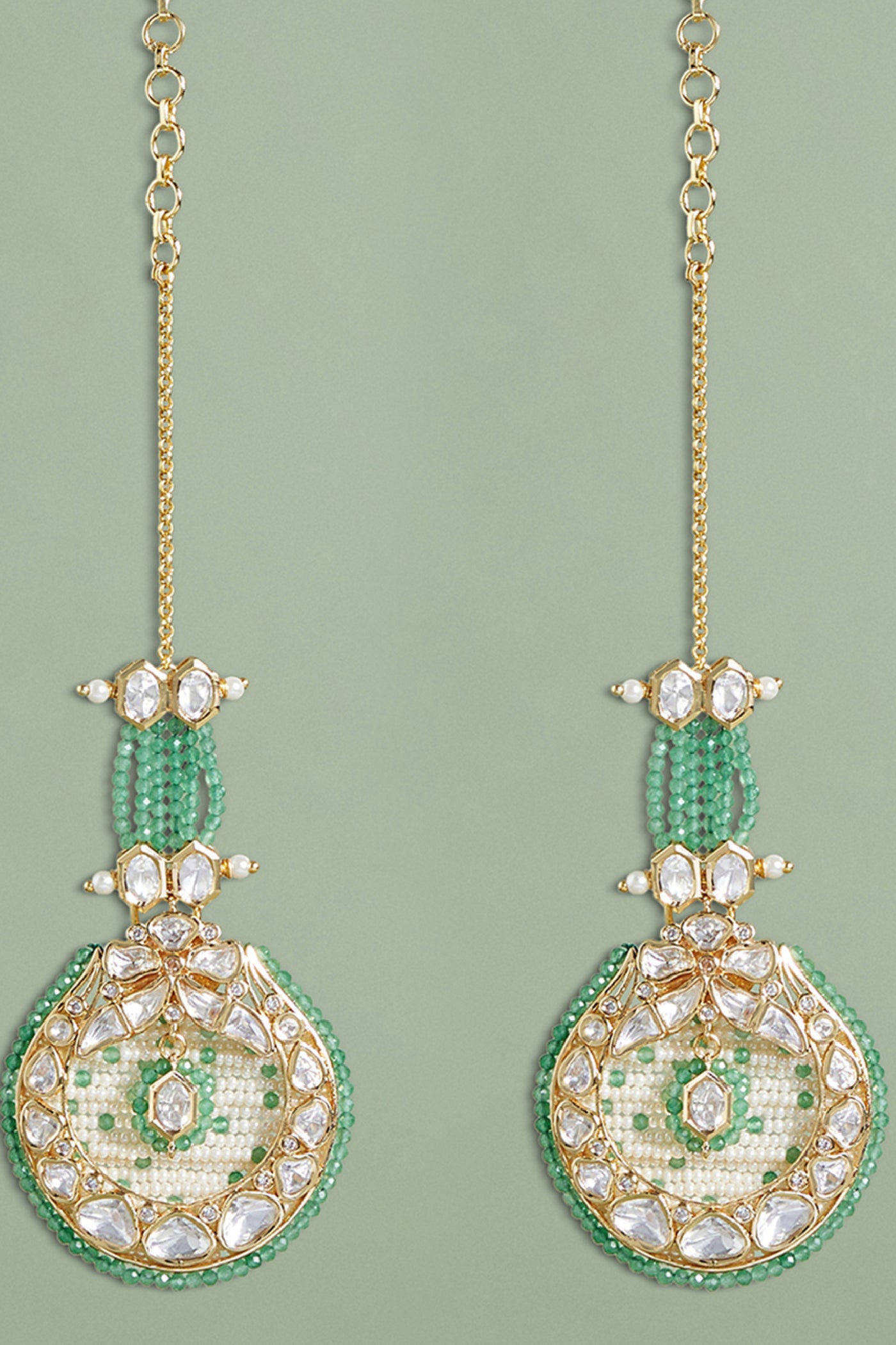 Joules by Radhika Green Jade Stone Studded Drop Earrings indian designer wear online shopping melange singapore