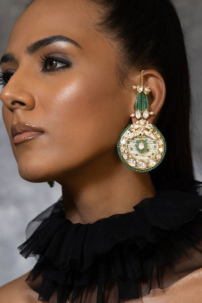 Joules by Radhika Green Jade Stone Studded Drop Earrings indian designer wear online shopping melange singapore