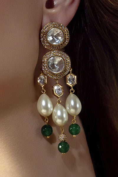 Joules by Radhika Green Jades And Pearls Dangler Earring indian designer wear online shopping melange singapore