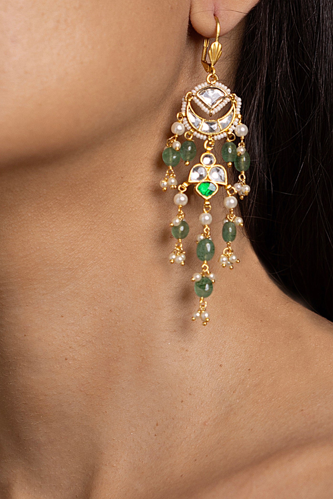 Joules by Radhika Green Kundan Dangler Earrings indian designer wear online shopping melange singapore