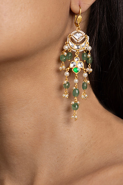 Joules by Radhika Green Kundan Dangler Earrings indian designer wear online shopping melange singapore