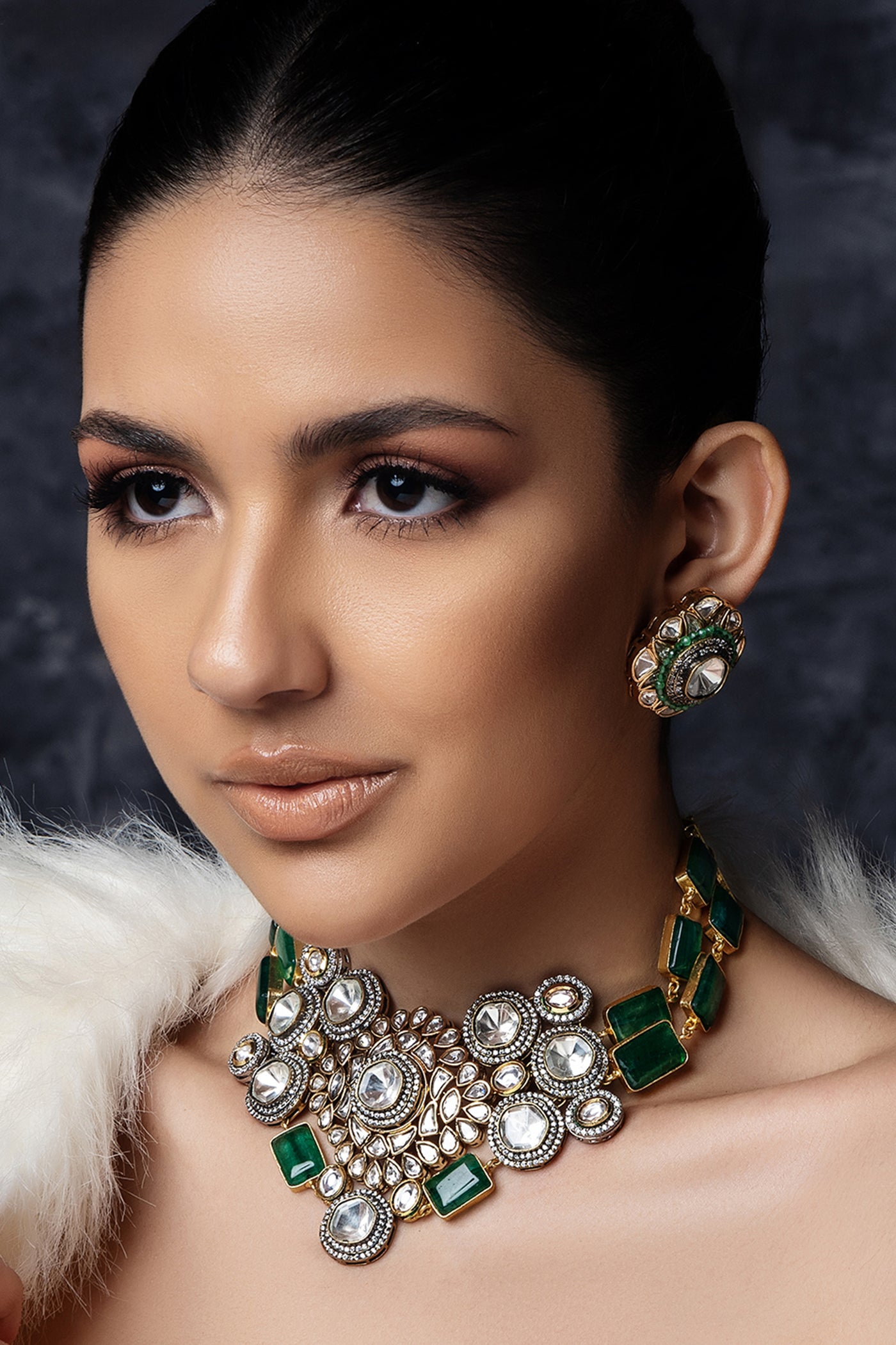 Joules by Radhika Green Polki Bridal Choker Set jewellery indian designer wear online shopping melange singapore