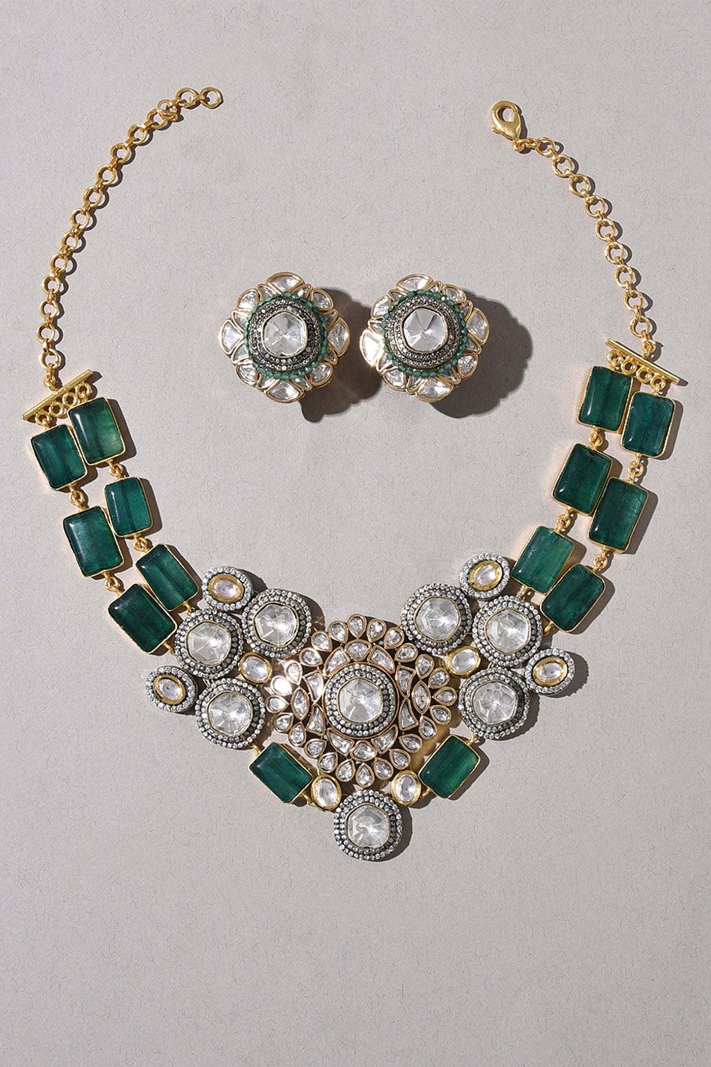 Joules by Radhika Green Polki Bridal Choker Set jewellery indian designer wear online shopping melange singapore