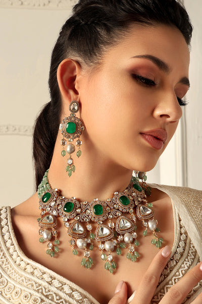 Joules by Radhika Green Polki Bridal Necklace Set jewellery indian designer wear online shopping melange singapore
