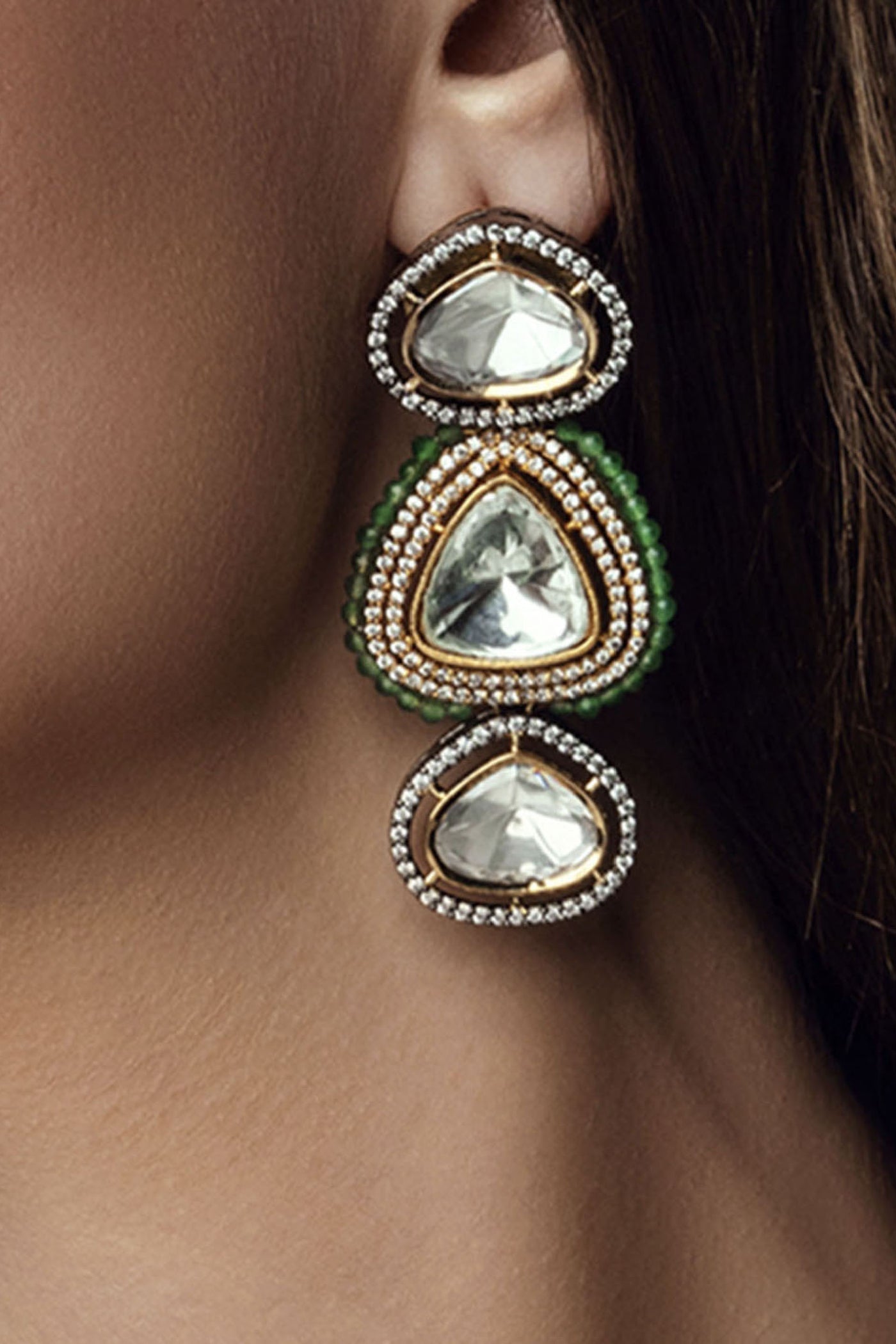 Joules by Radhika Green Polki Earring indian designer wear online shopping melange singapore