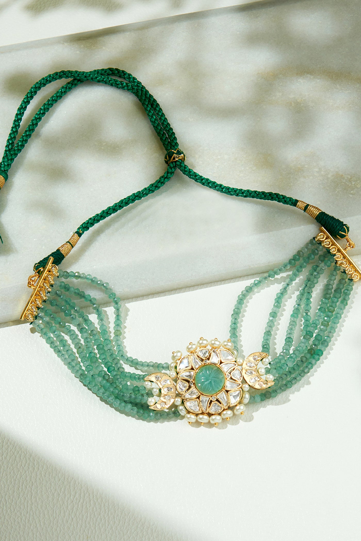 Joules by Radhika Green & Golden Polki Necklace jewellery indian designer wear online shopping melange singapore