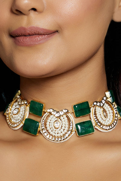 Joules by Radhika Green & White Polki Choker  jewellery indian designer wear online shopping melange singapore