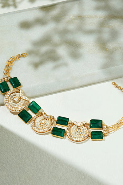Joules by Radhika Green & White Polki Choker  jewellery indian designer wear online shopping melange singapore