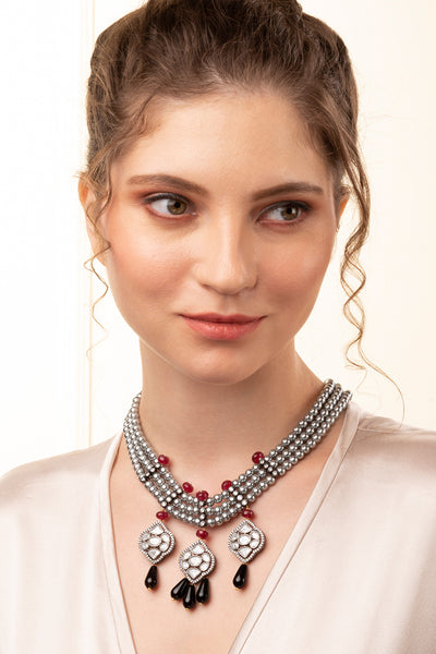 Joules by Radhika Grey Pearl Necklace With Kundan Polki jewellery indian designer wear online shopping melange singapore