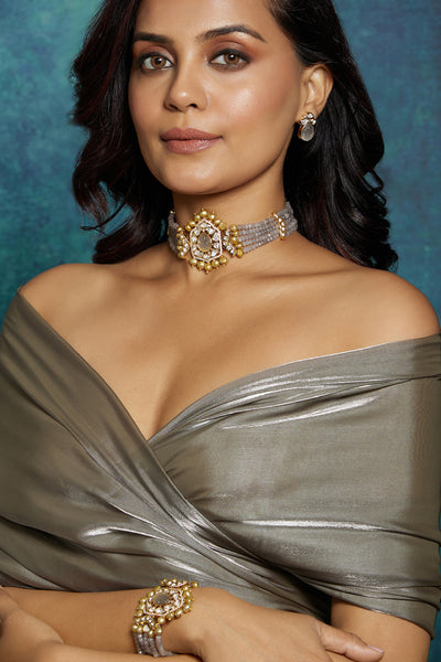 Joules by Radhika Grey Polki Studs jewellery indian designer wear online shopping melange singapore