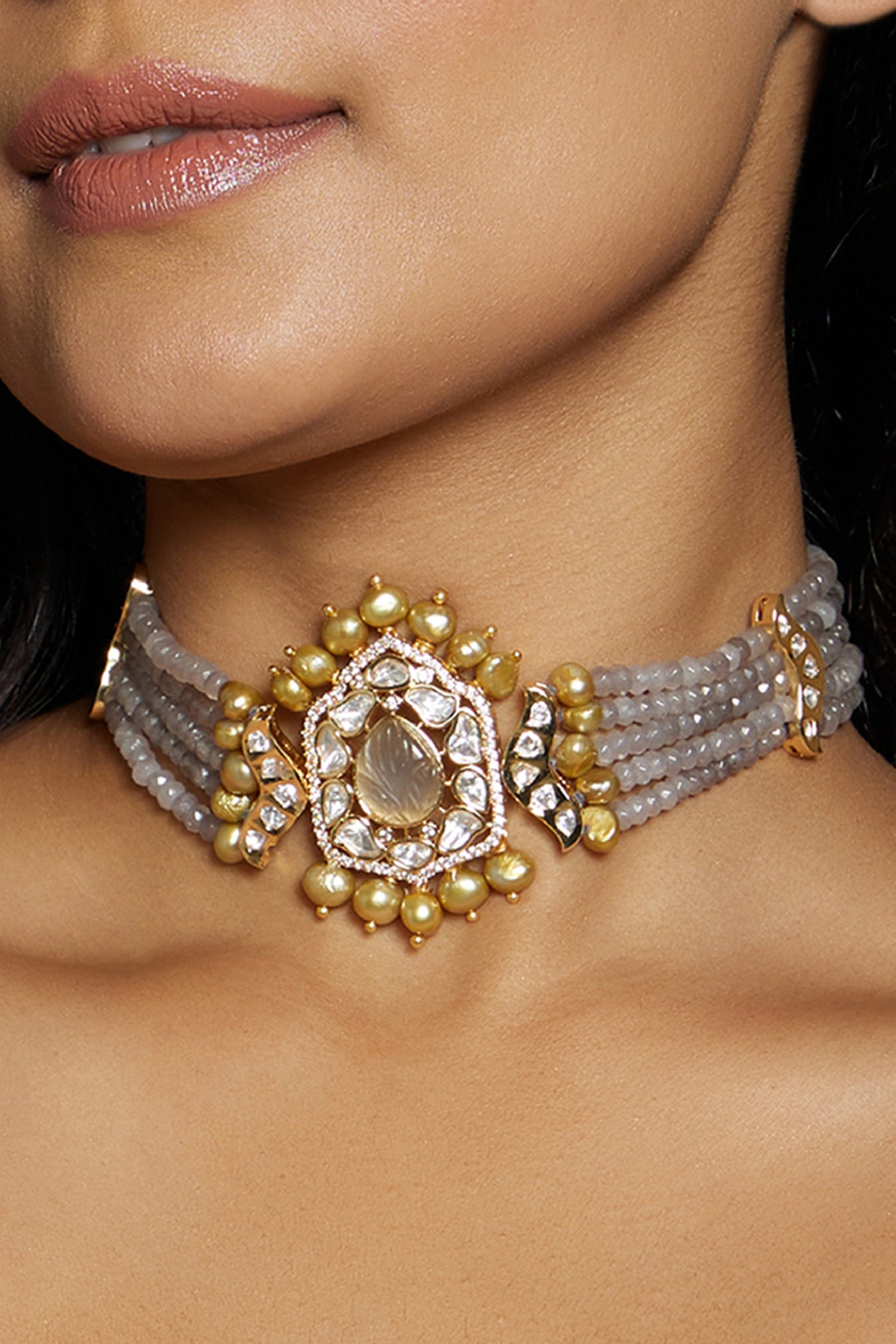  Joules by Radhika Grey & Golden Polki Choker jewellery indian designer wear online shopping melange singapore