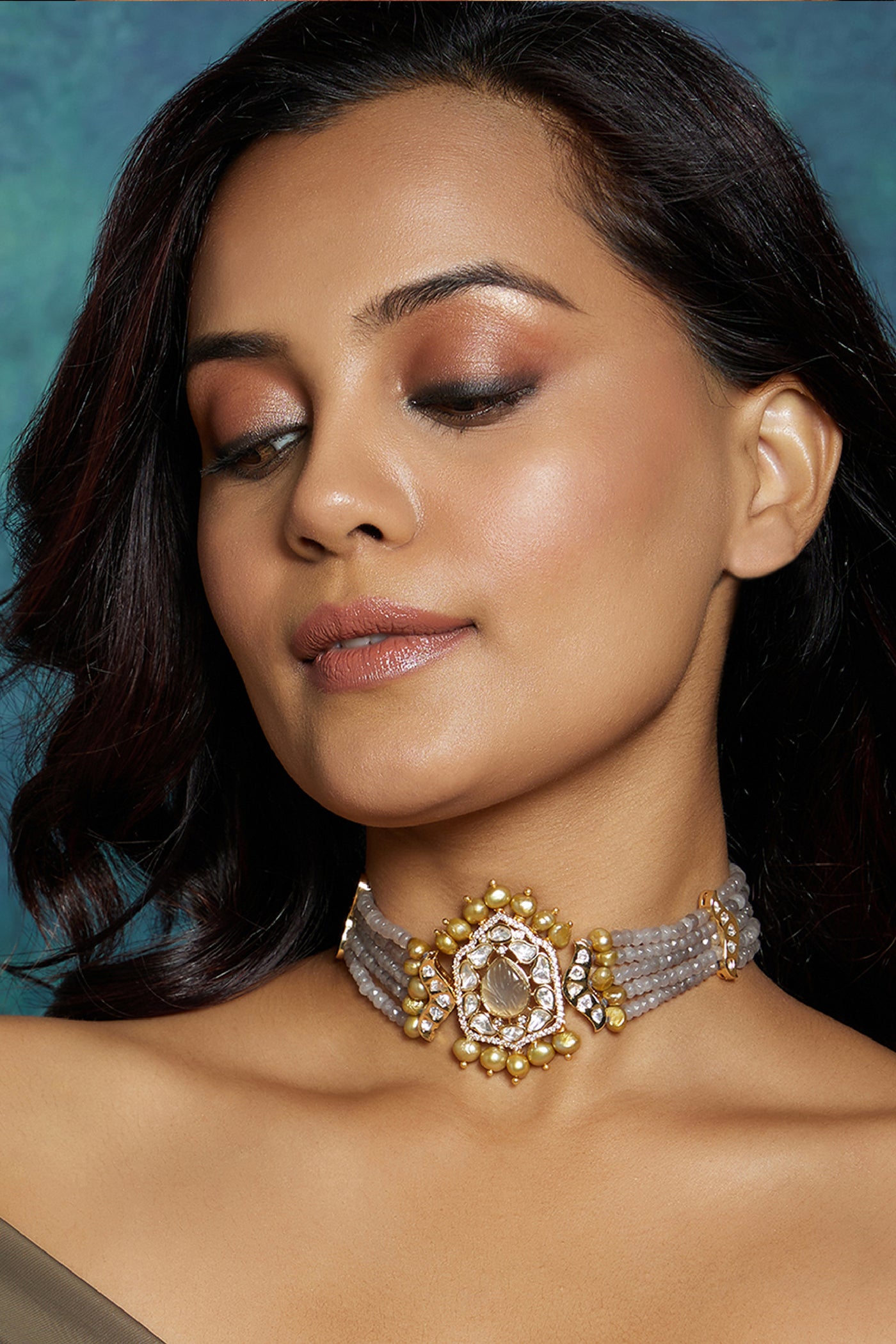  Joules by Radhika Grey & Golden Polki Choker jewellery indian designer wear online shopping melange singapore