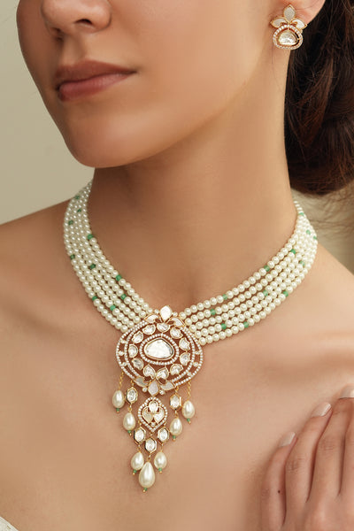 Joules by Radhika Ivory Polki Beads Necklace Set indian designer wear online shopping melange singapore