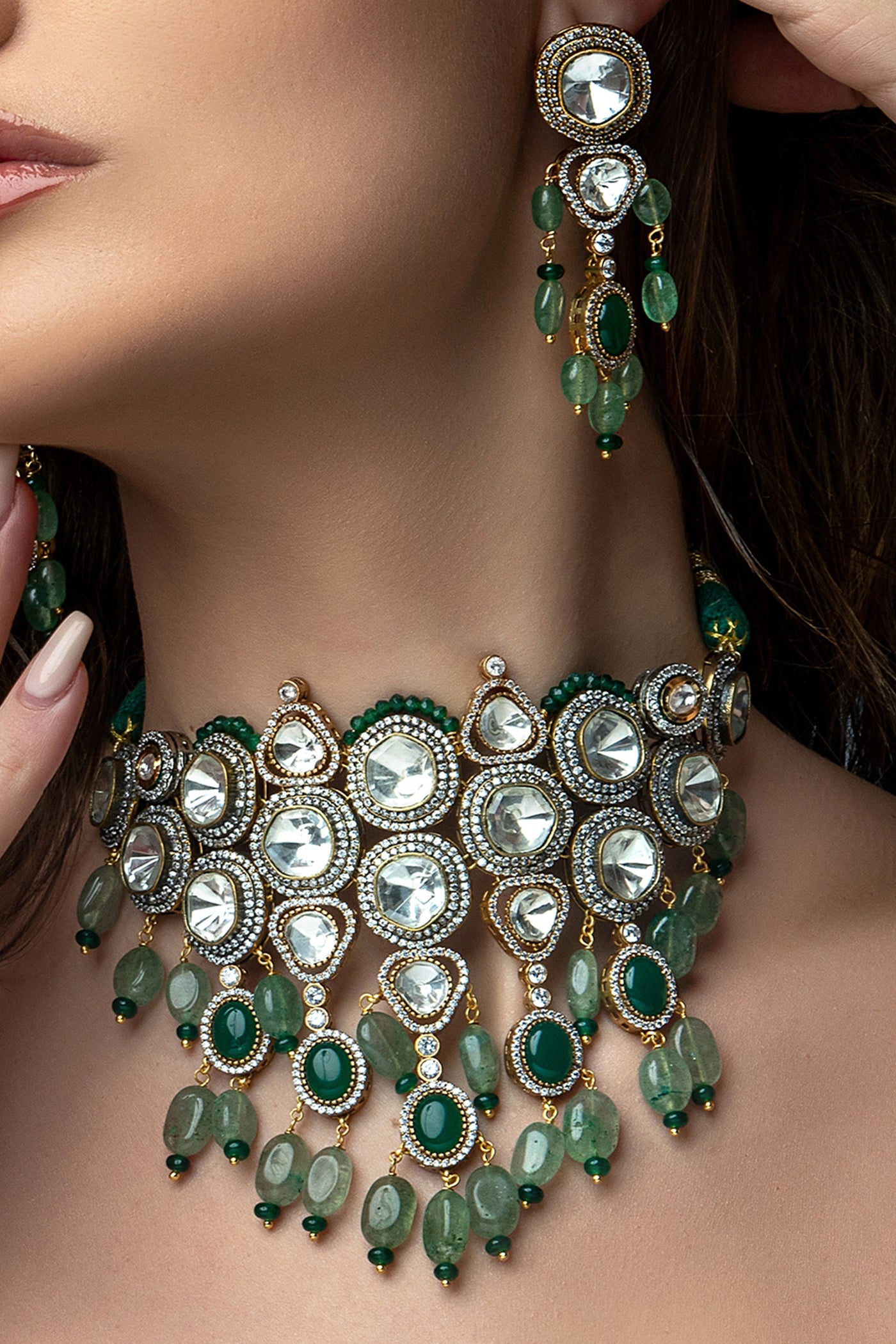 Joules by Radhika Jade Tumbles And Polki Bridal Necklace Set jewellery indian designer wear online shopping melange singapore